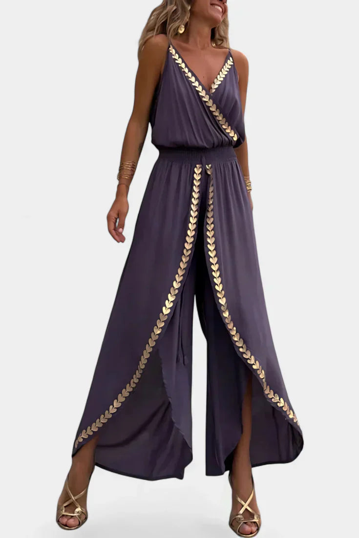 Donatila | Jumpsuit con Dettagli Dorati e Gamba Aperta