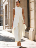 Completo elegante Martina: tunica lunga con drappeggio asimmetrico e pantalone palazzo – Vera Montelli