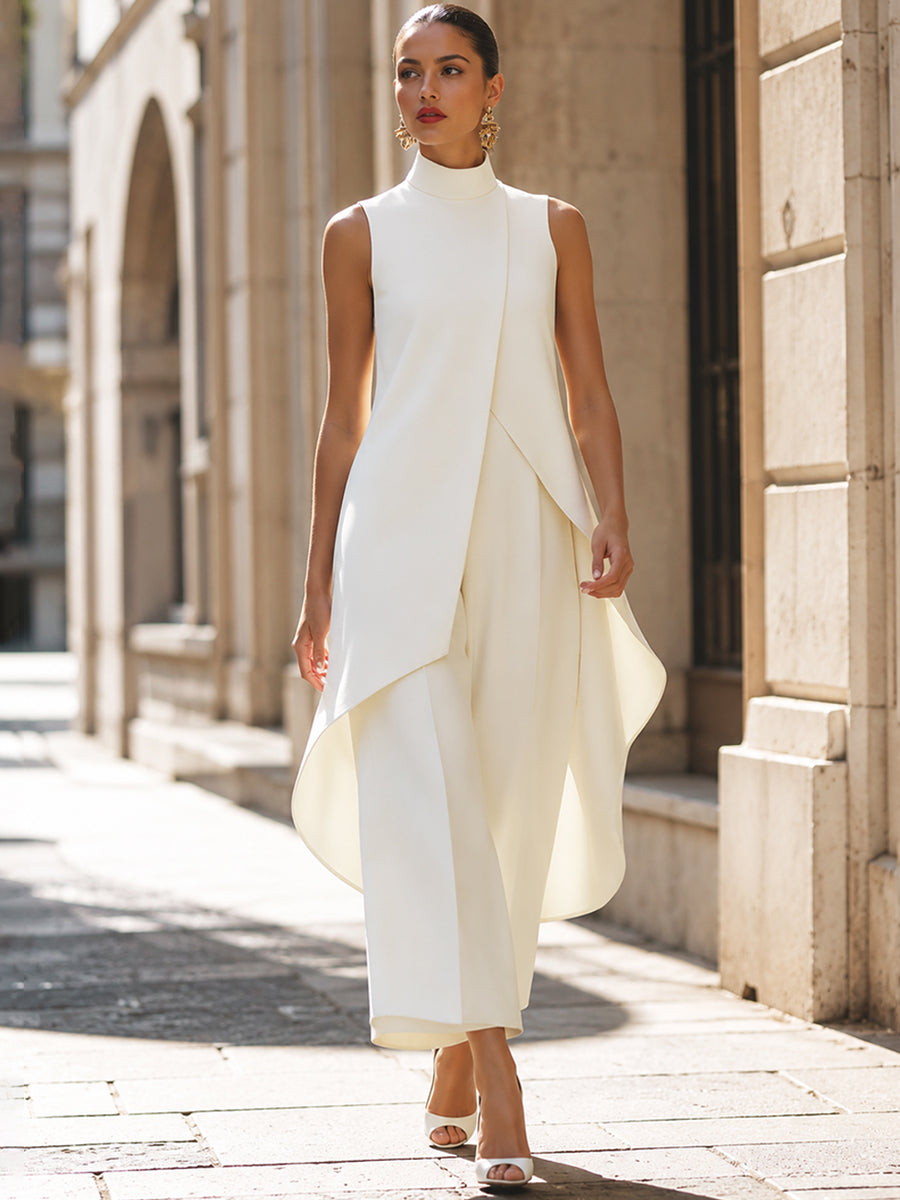 Completo elegante Martina: tunica lunga con drappeggio asimmetrico e pantalone palazzo – Vera Montelli