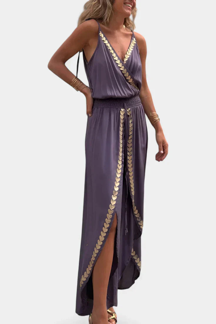 Donatila | Jumpsuit con Dettagli Dorati e Gamba Aperta