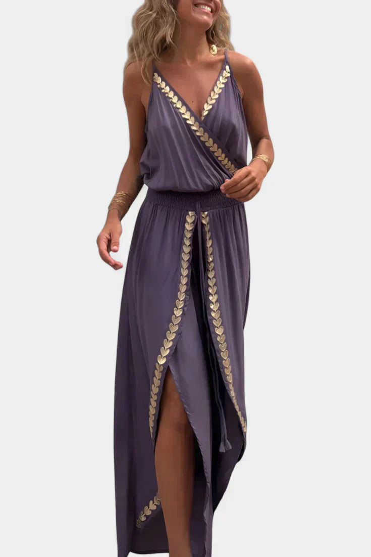 Donatila | Jumpsuit con Dettagli Dorati e Gamba Aperta