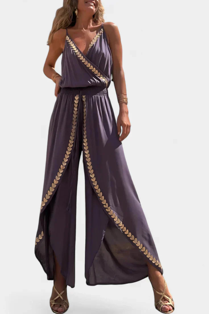Donatila | Jumpsuit con Dettagli Dorati e Gamba Aperta