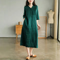 Laura - Abito lungo in lino e cotone con scollo a V vintage
