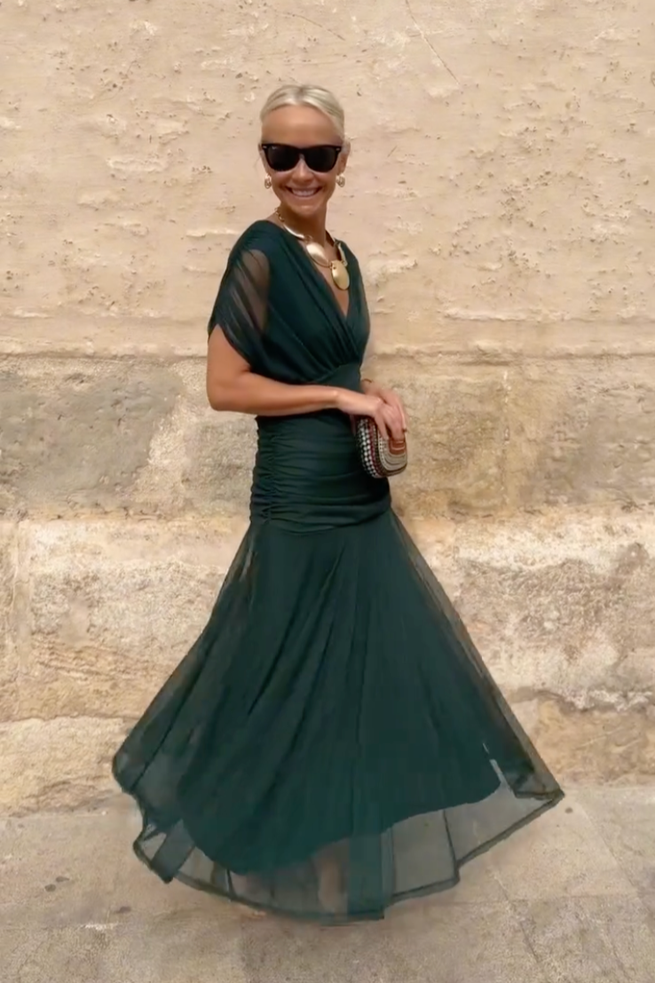 Luisa | Elegante abito lungo da cerimonia con scollo a V