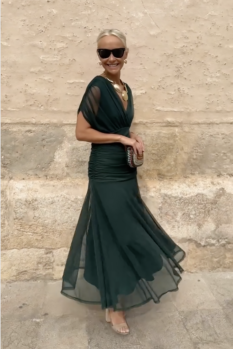 Luisa | Elegante abito lungo da cerimonia con scollo a V