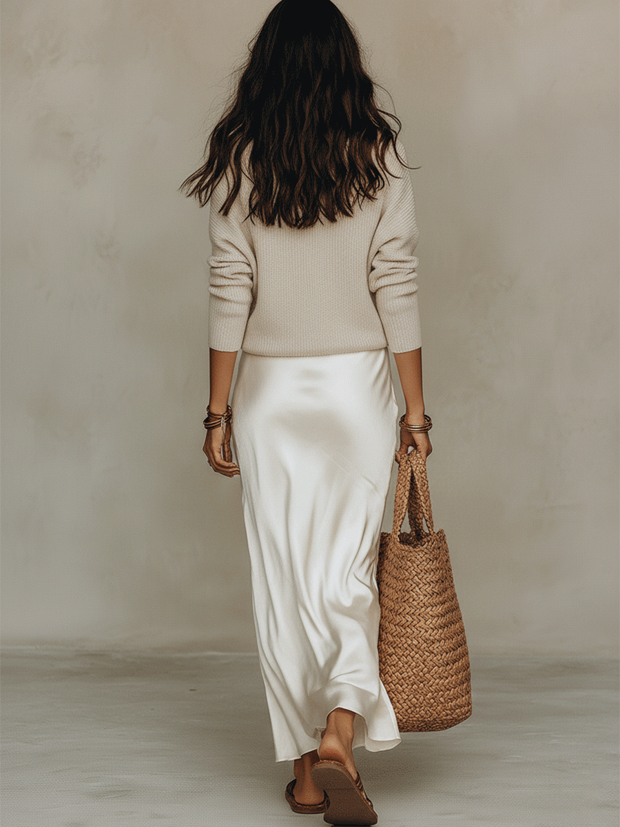 Completo Midi Avorio in Maglia e Raso