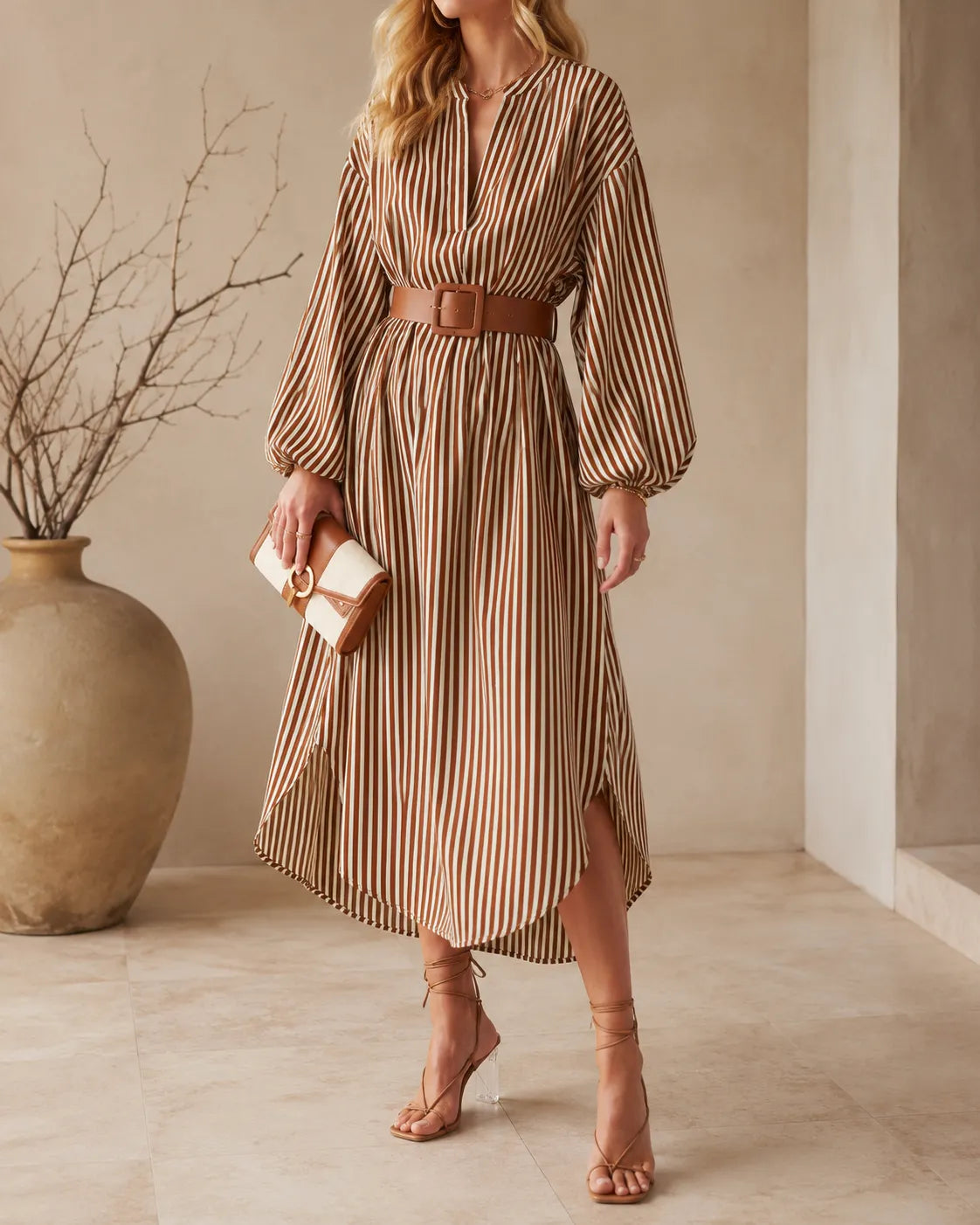 Sienna | Abito Chemisier Midi a Righe con Cintura