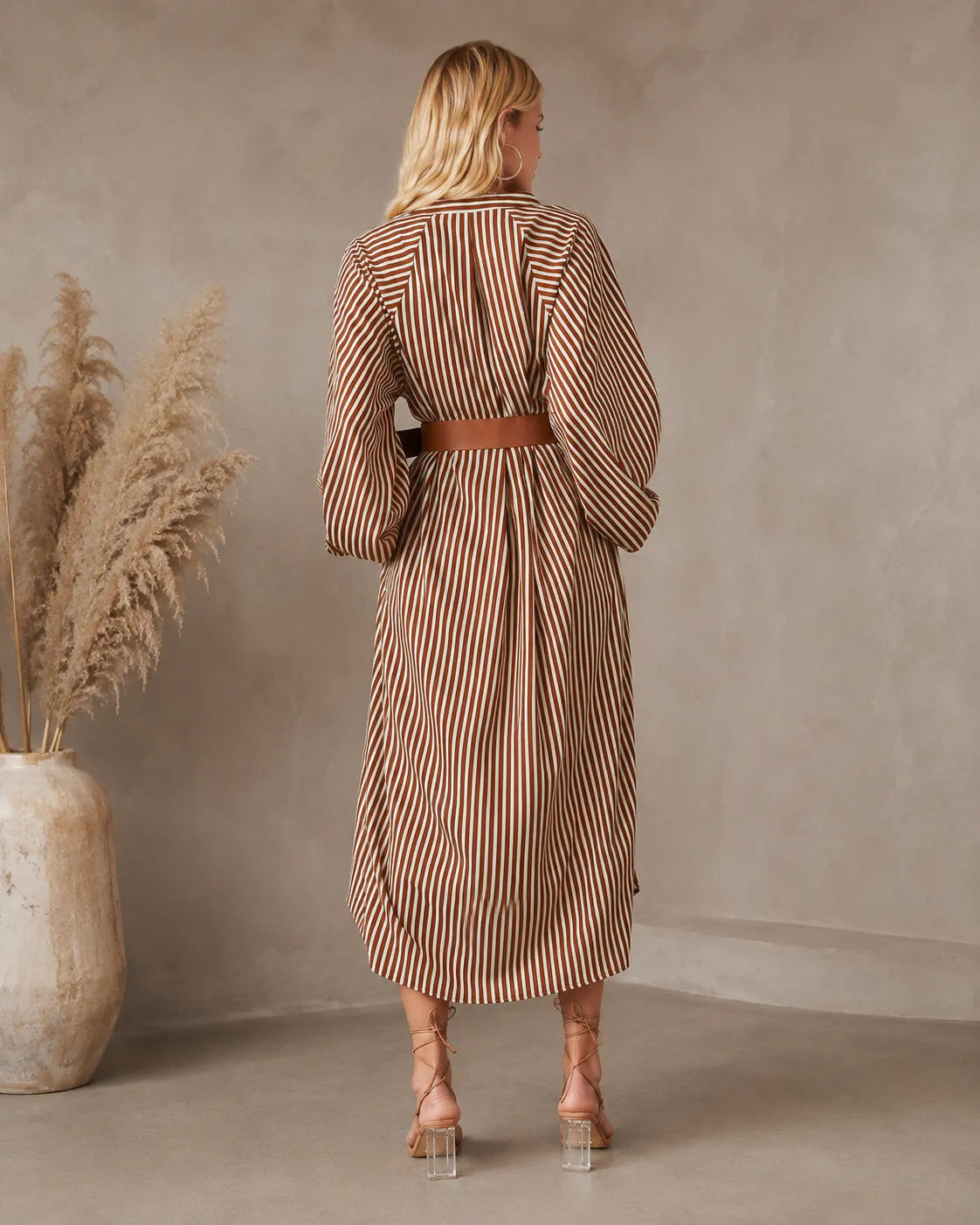 Sienna | Abito Chemisier Midi a Righe con Cintura