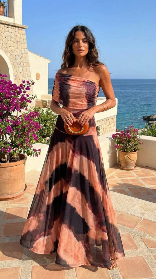 Abito con Stampa Arancio e Marrone