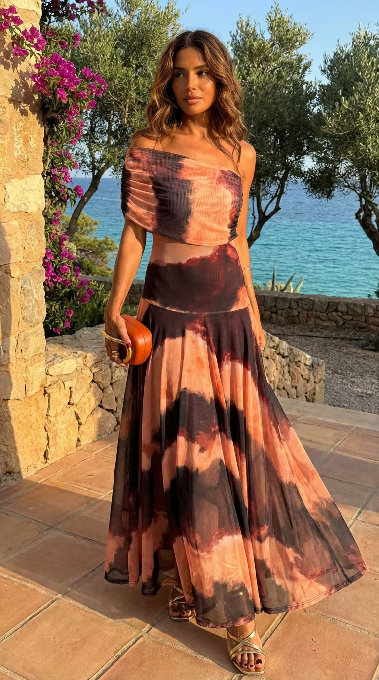 Abito con Stampa Arancio e Marrone