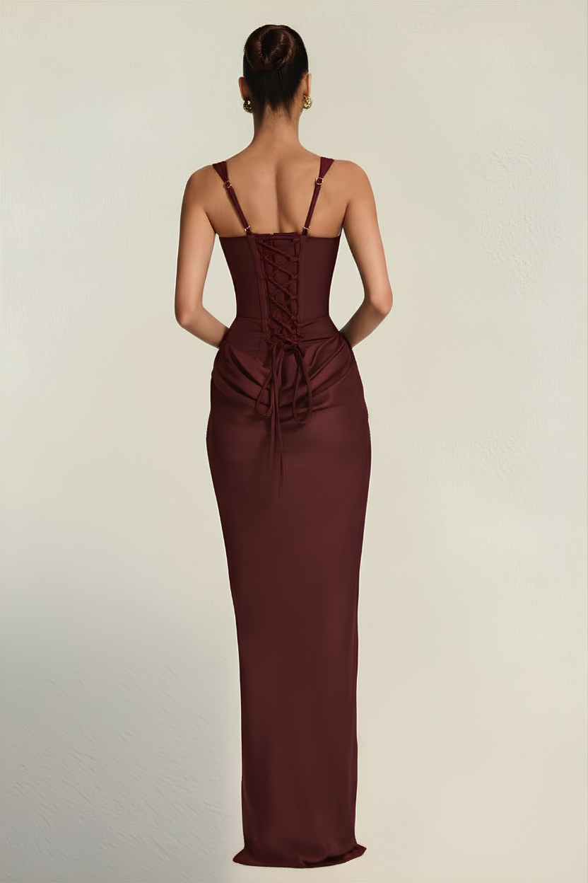 Elara – Abito Corsetto Scolpito Bordeaux