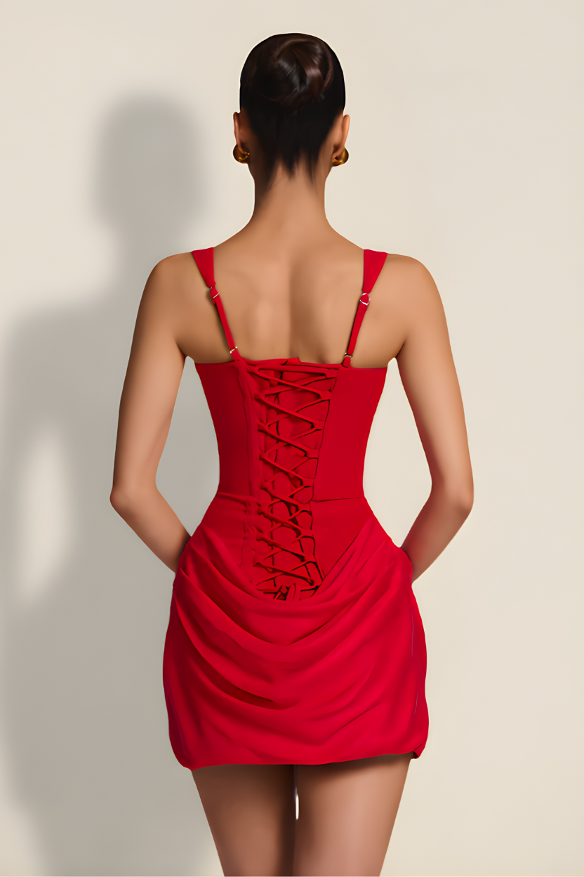 Elara – Vestito Mini Corsetto Effetto Silhouette Rosso