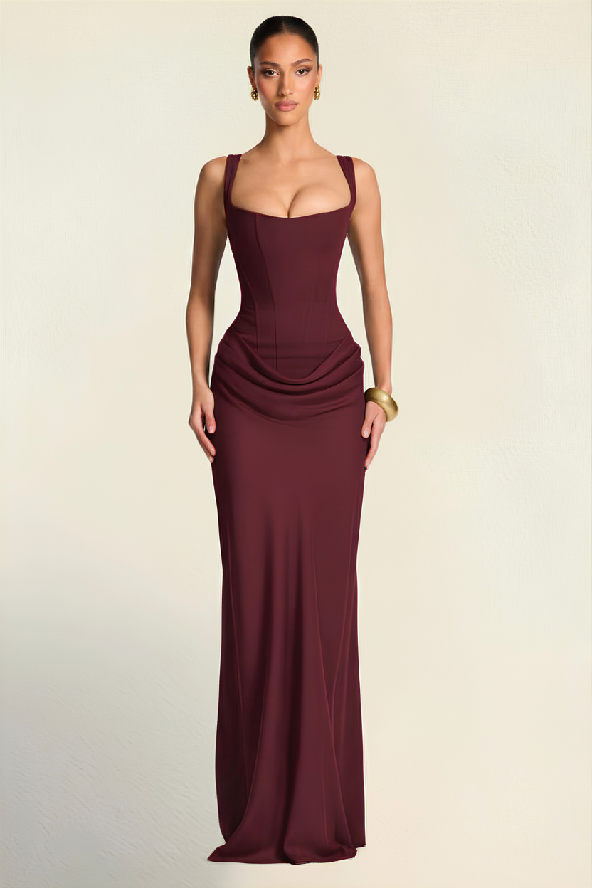 Elara – Abito Corsetto Scolpito Bordeaux