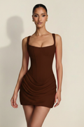 Elara – Mini Abito Corsetto Effetto Silhouette Cioccolato