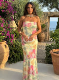 Capri — Abito Lungo Senza Spalline Floreale Acquerello