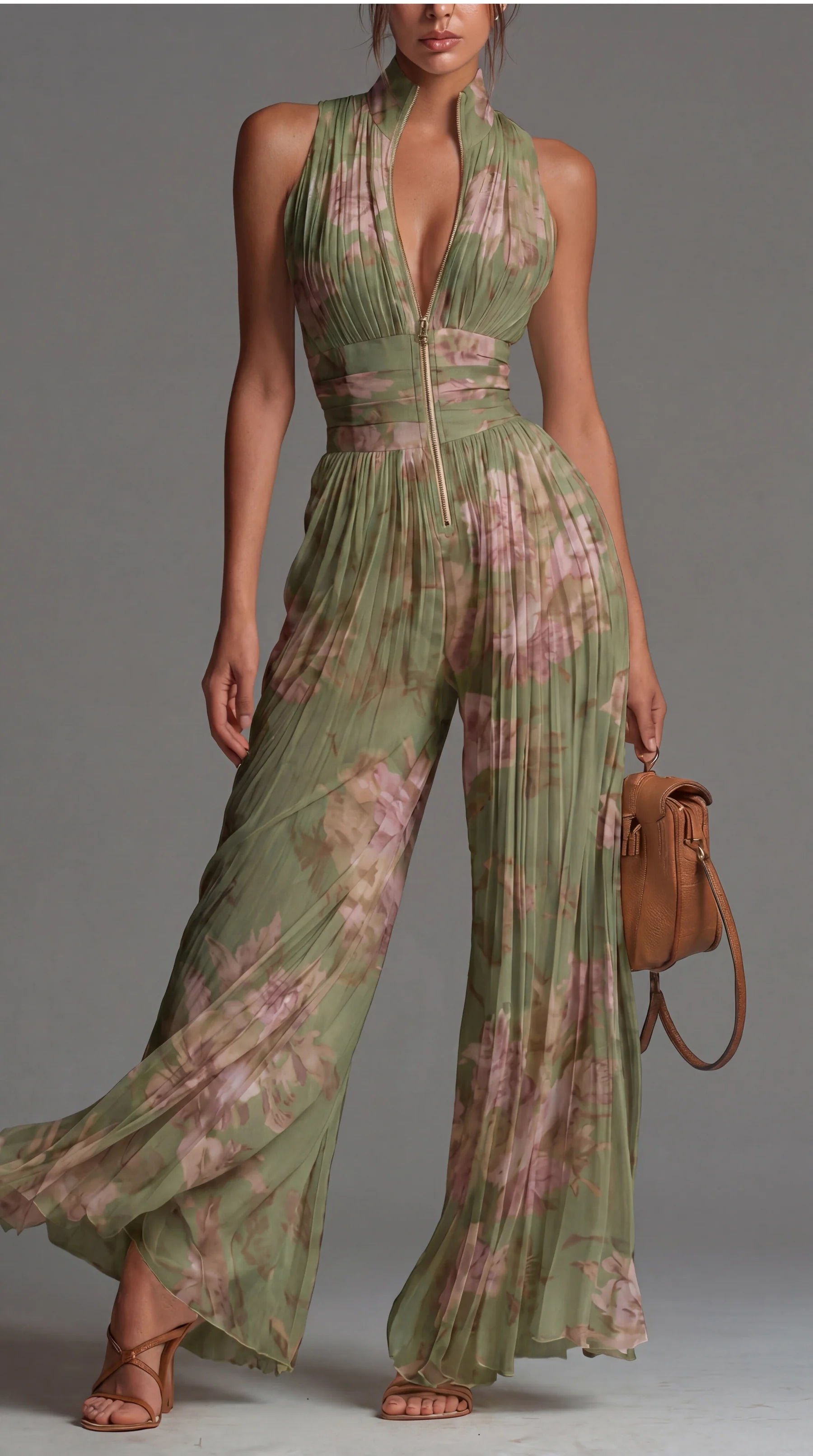 Inés | Tuta in chiffon a pieghe floreale