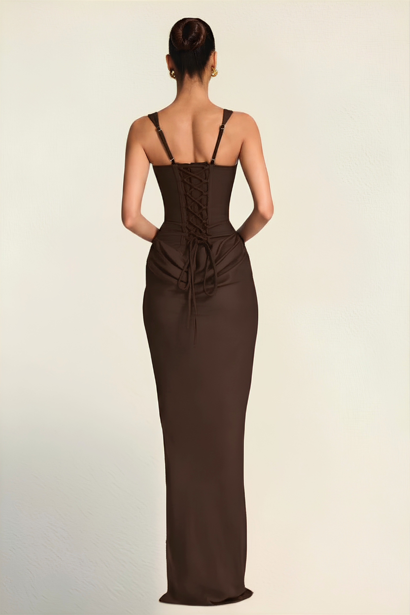 Elara – Abito Corsetto Scolpito Color Cioccolato