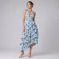 Maria - Abito lungo in cotone e chiffon con volant