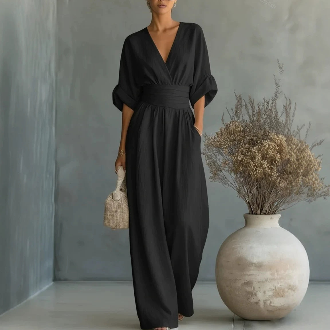 Elowen | Tuta Elegante Drappeggiata a Gamba Larga