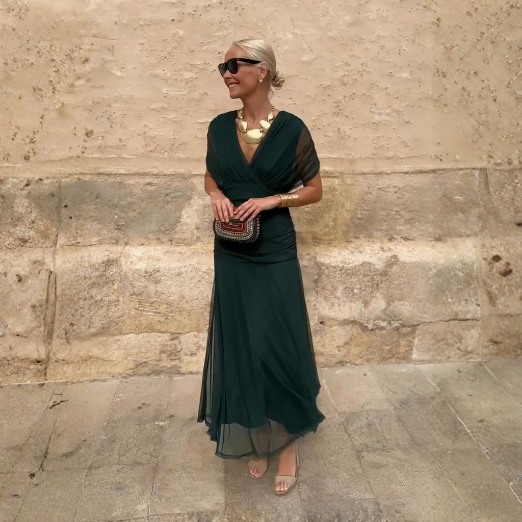 Luisa | Elegante abito lungo da cerimonia con scollo a V