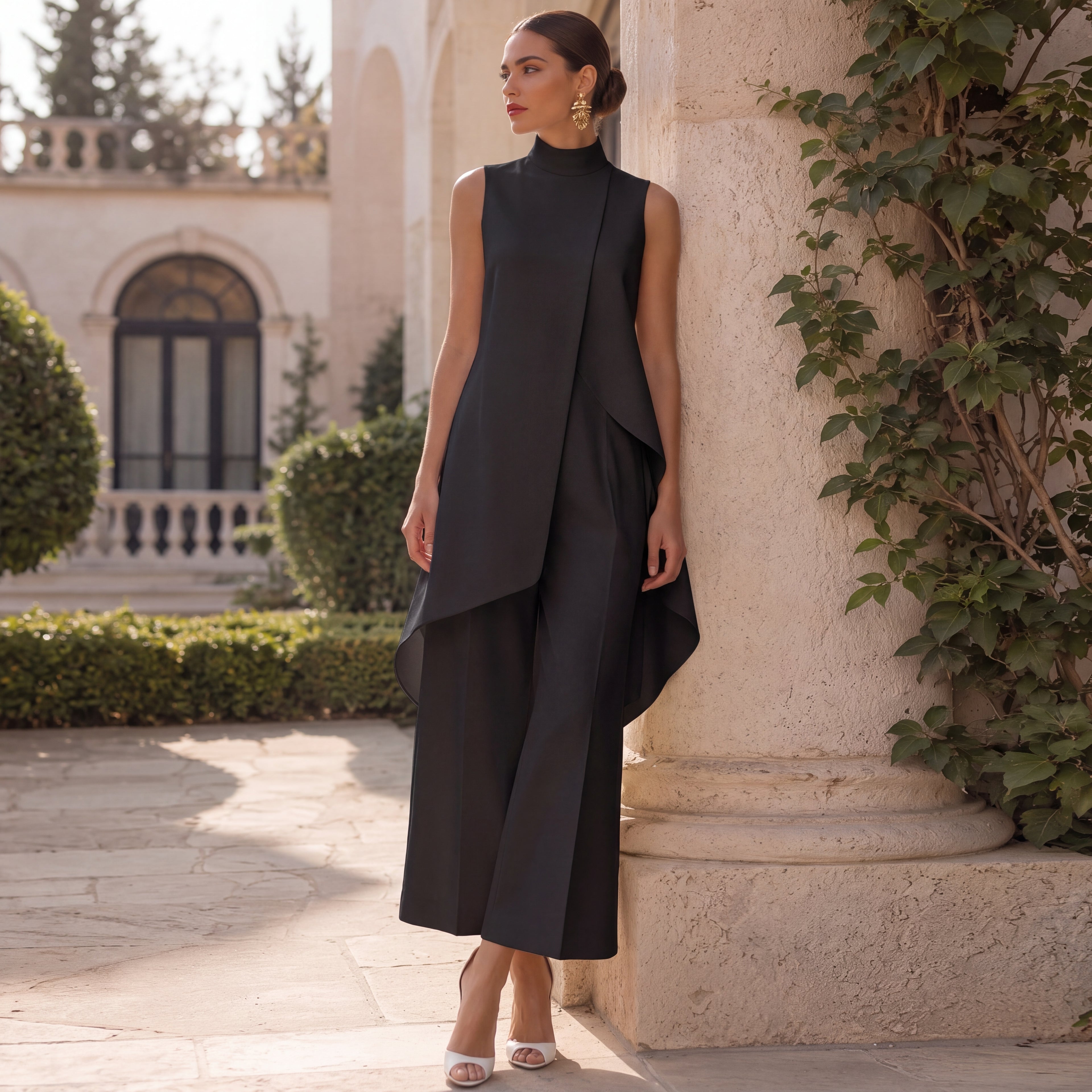 Martina | Completo Elegante Top Drappeggiato e Pantalone Palazzo