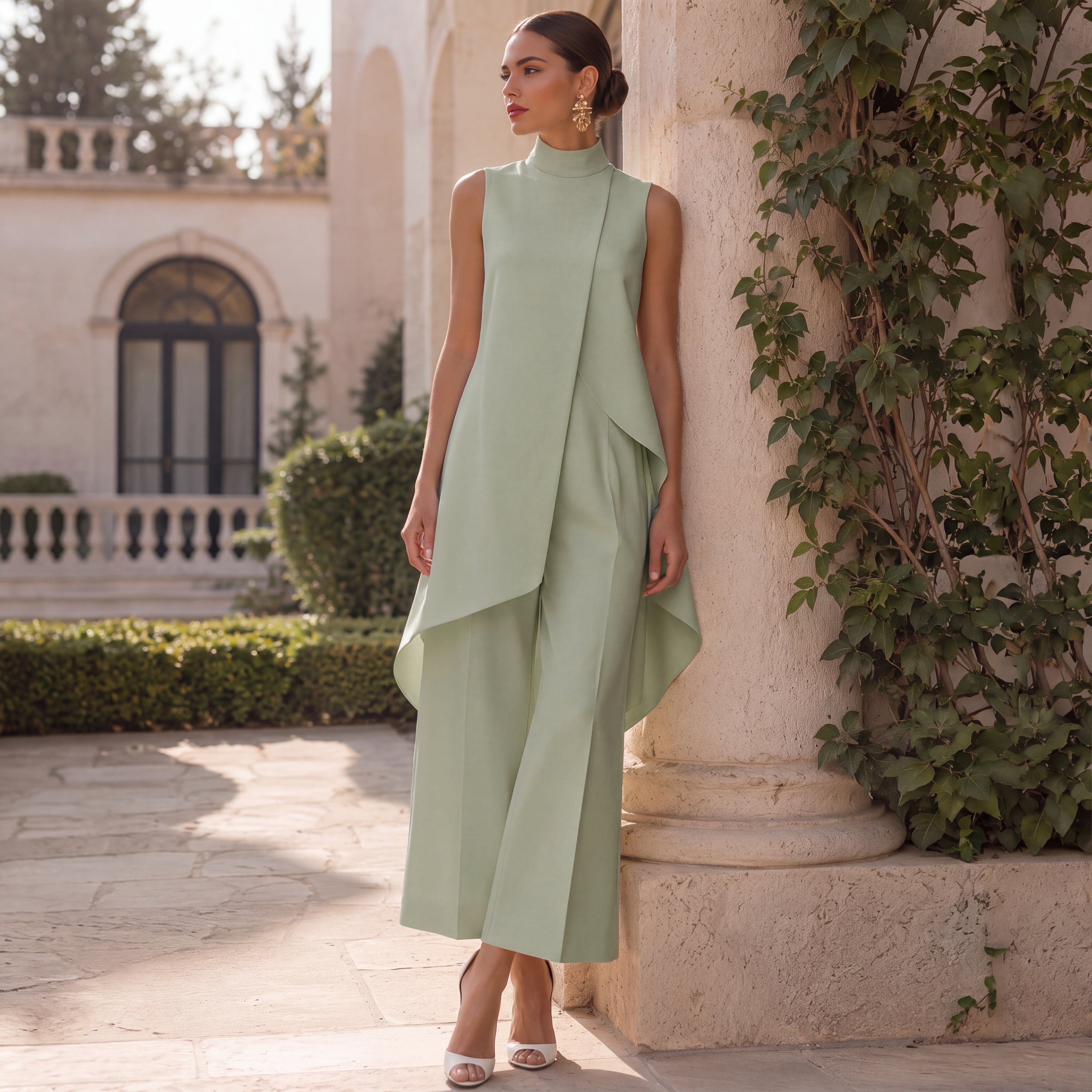 Martina | Completo Elegante Top Drappeggiato e Pantalone Palazzo