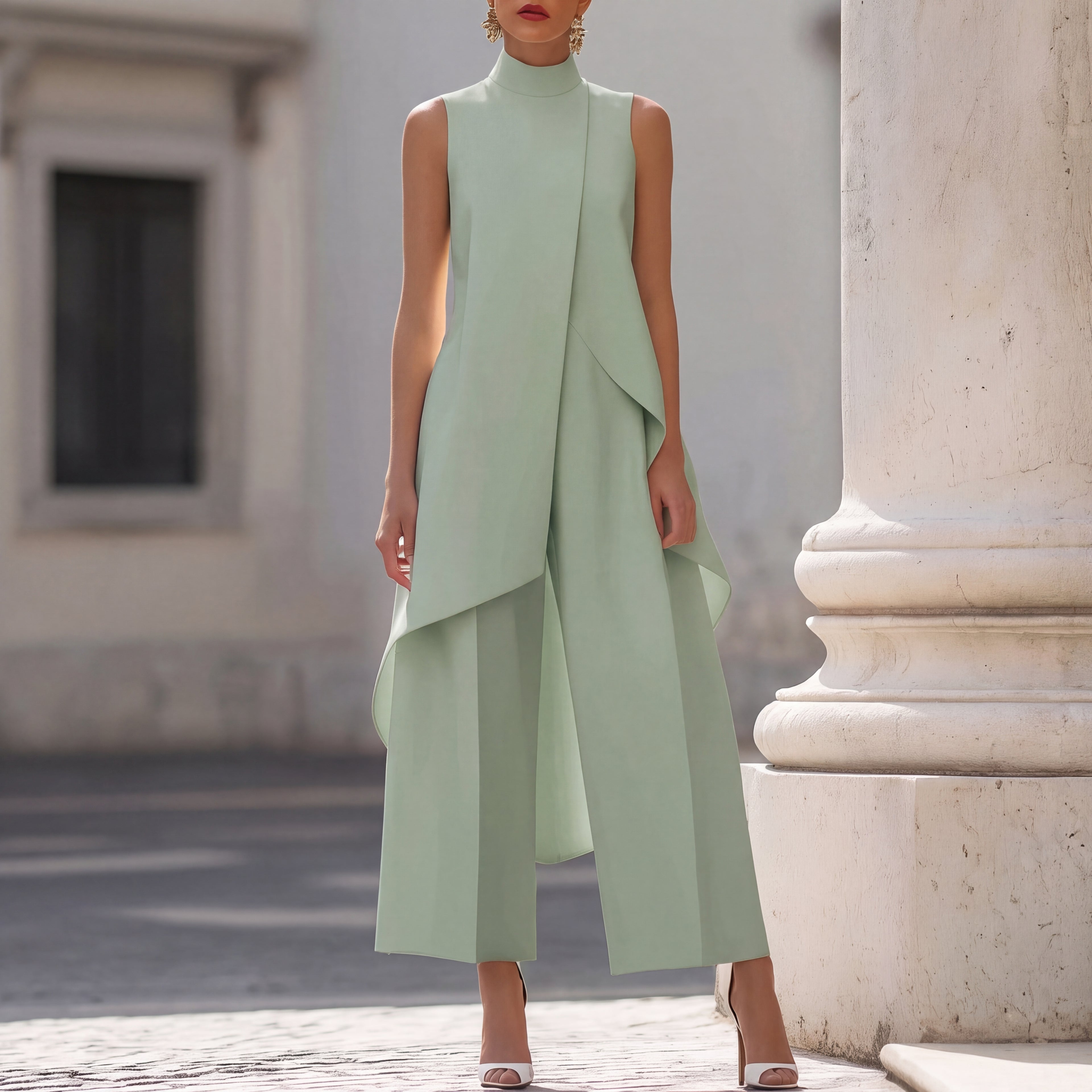 Martina | Completo Elegante Top Drappeggiato e Pantalone Palazzo