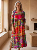 Manuela | Abito in Denim con Patchwork Etnico