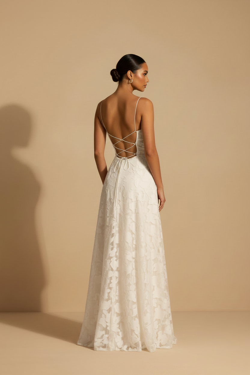 Francesca – Abito Lungo in Pizzo Vestibilità Elegante Bianco