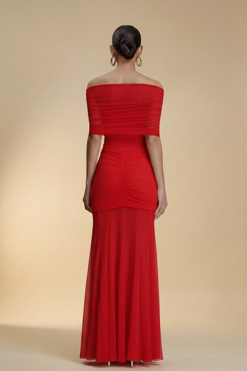 Aurelia – Abito lungo drappeggiato effetto silhouette rosso