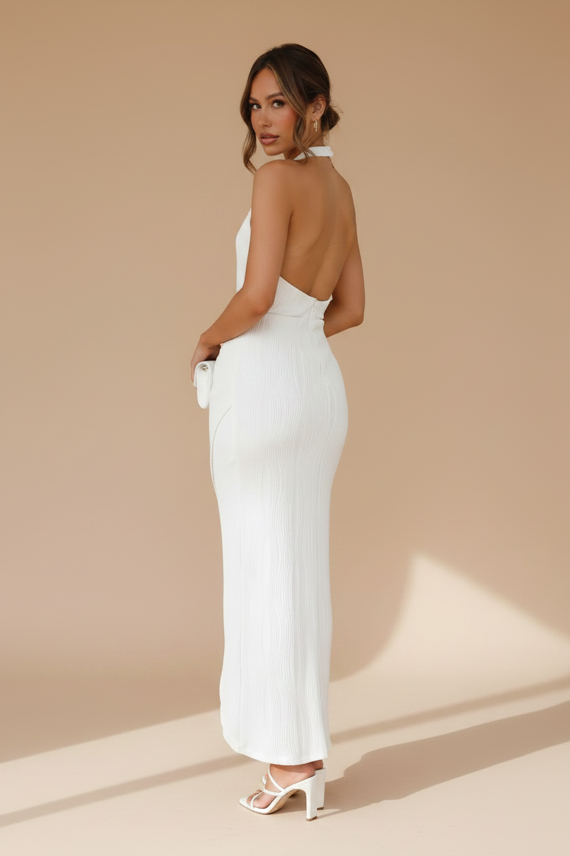 Celia – Abito midi halter effetto silhouette bianco