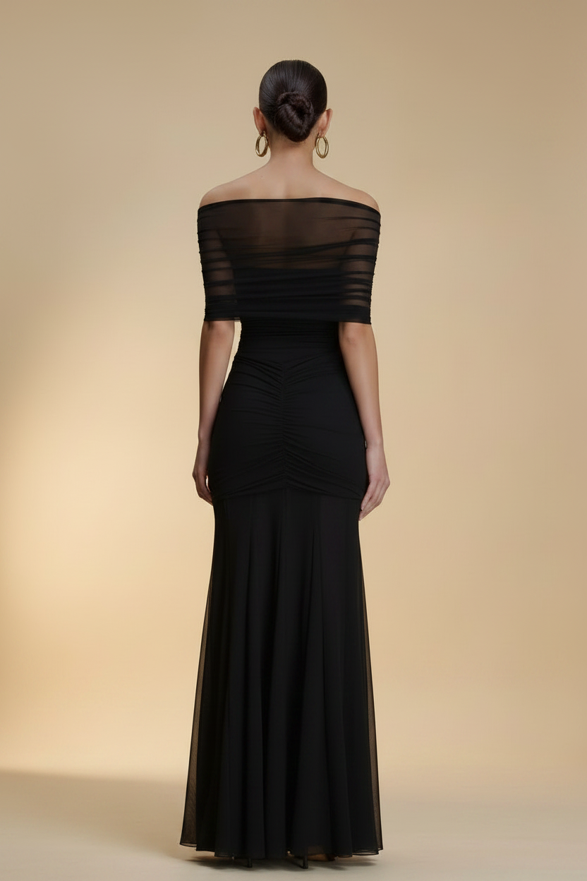 Aurelia – Abito lungo drappeggiato effetto silhouette nero