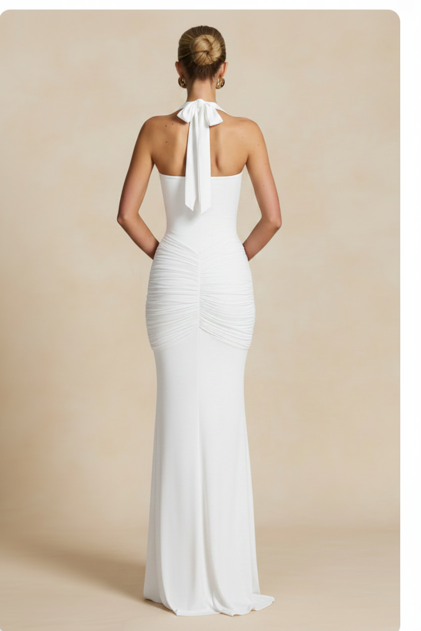 Seraphina – Vestito Lungo Arricciato Effetto Silhouette Bianco