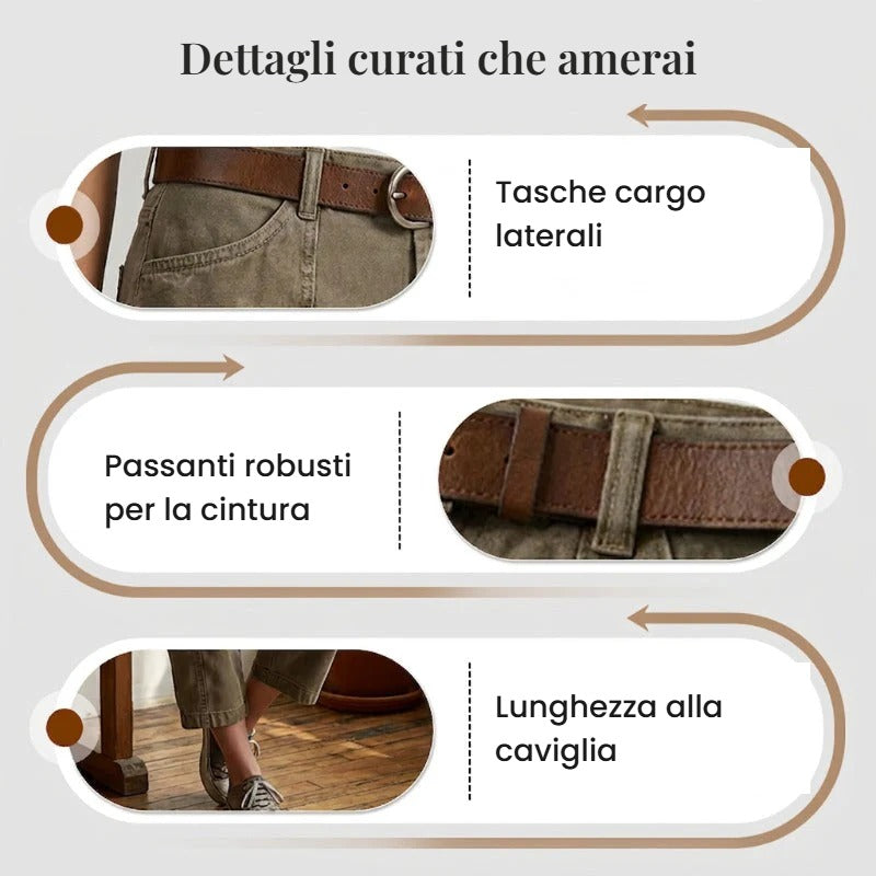 Dettagli dei pantaloni Capri cargo da donna – tasche laterali, passanti robusti e lunghezza alla caviglia