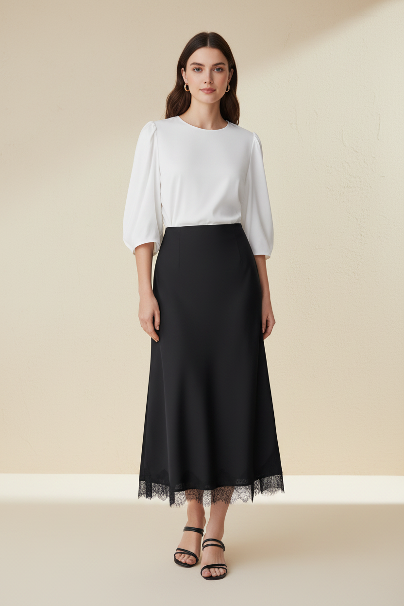 Noire – Gonna Midi Pizzo Effetto Elegante