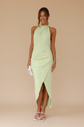 Celia – Abito midi effetto silhouette con scollo all'americana verde