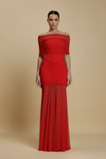 Aurelia – Abito lungo drappeggiato effetto silhouette rosso