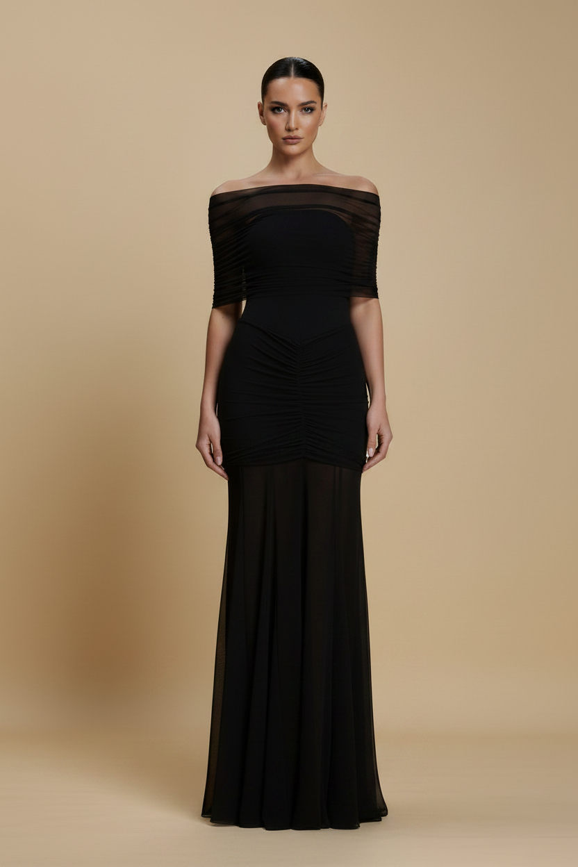 Aurelia – Abito lungo drappeggiato effetto silhouette nero