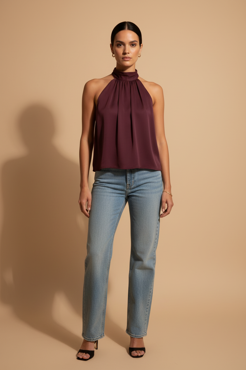 Top Halter Fluido Elara – Bordeaux
