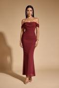 Serena Vestito Lungo Drappeggiato Color Lampone