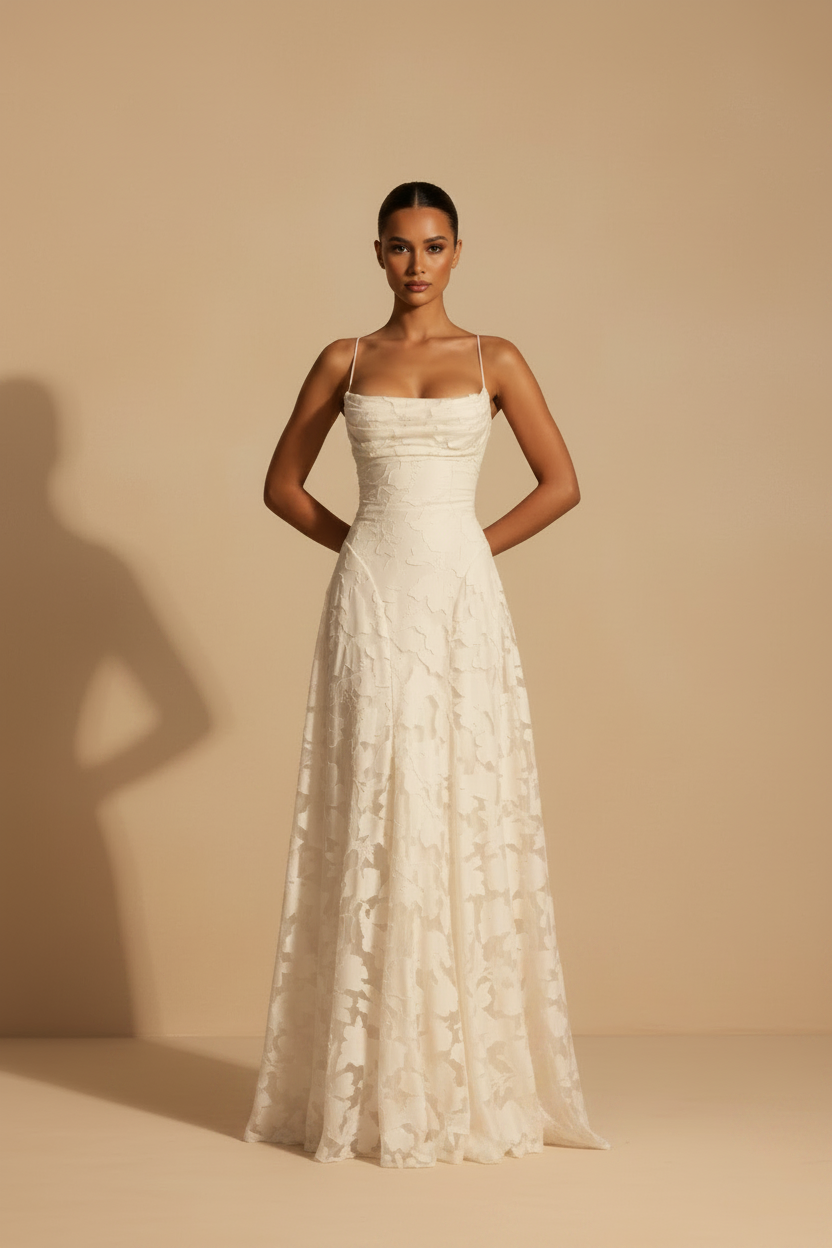 Francesca – Abito Lungo in Pizzo Vestibilità Elegante Bianco