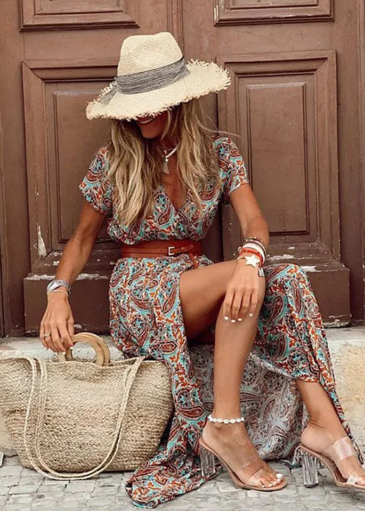 Joselin – Abito lungo boho e vaporoso con cintura