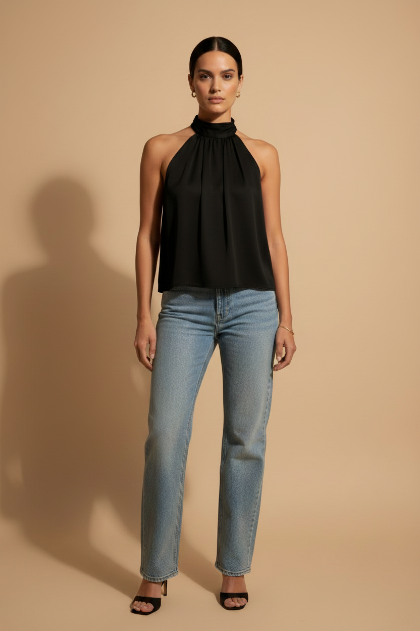 Top Halter Fluido Elara – Nero