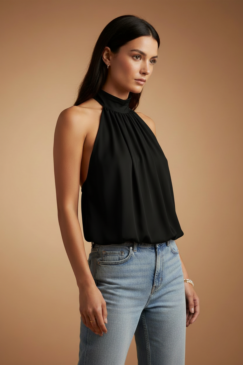 Top Halter Fluido Elara – Nero