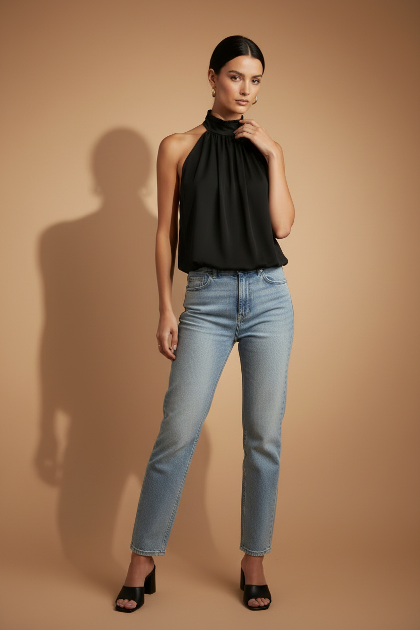 Top Halter Fluido Elara – Nero