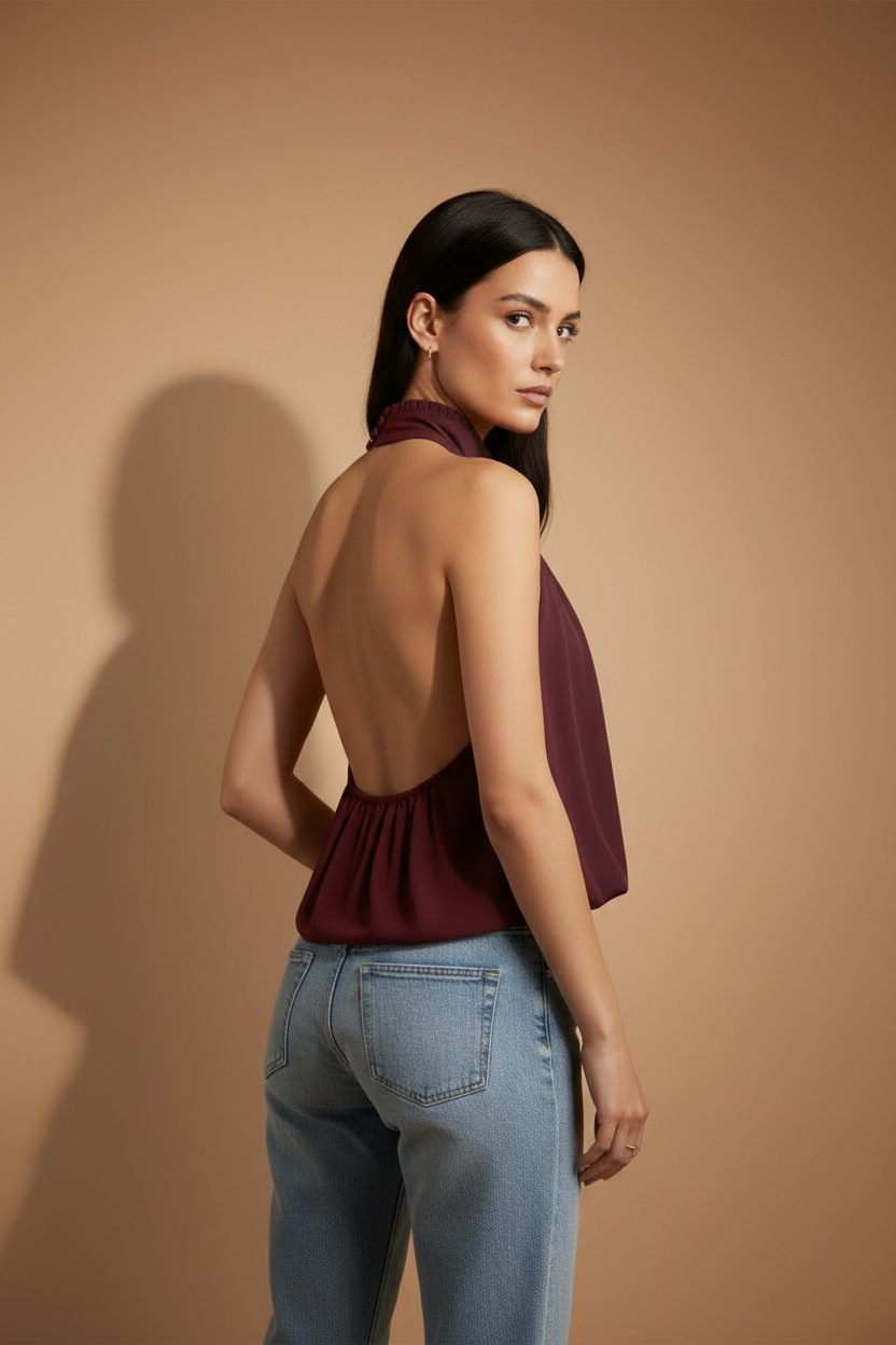 Top Halter Fluido Elara – Bordeaux