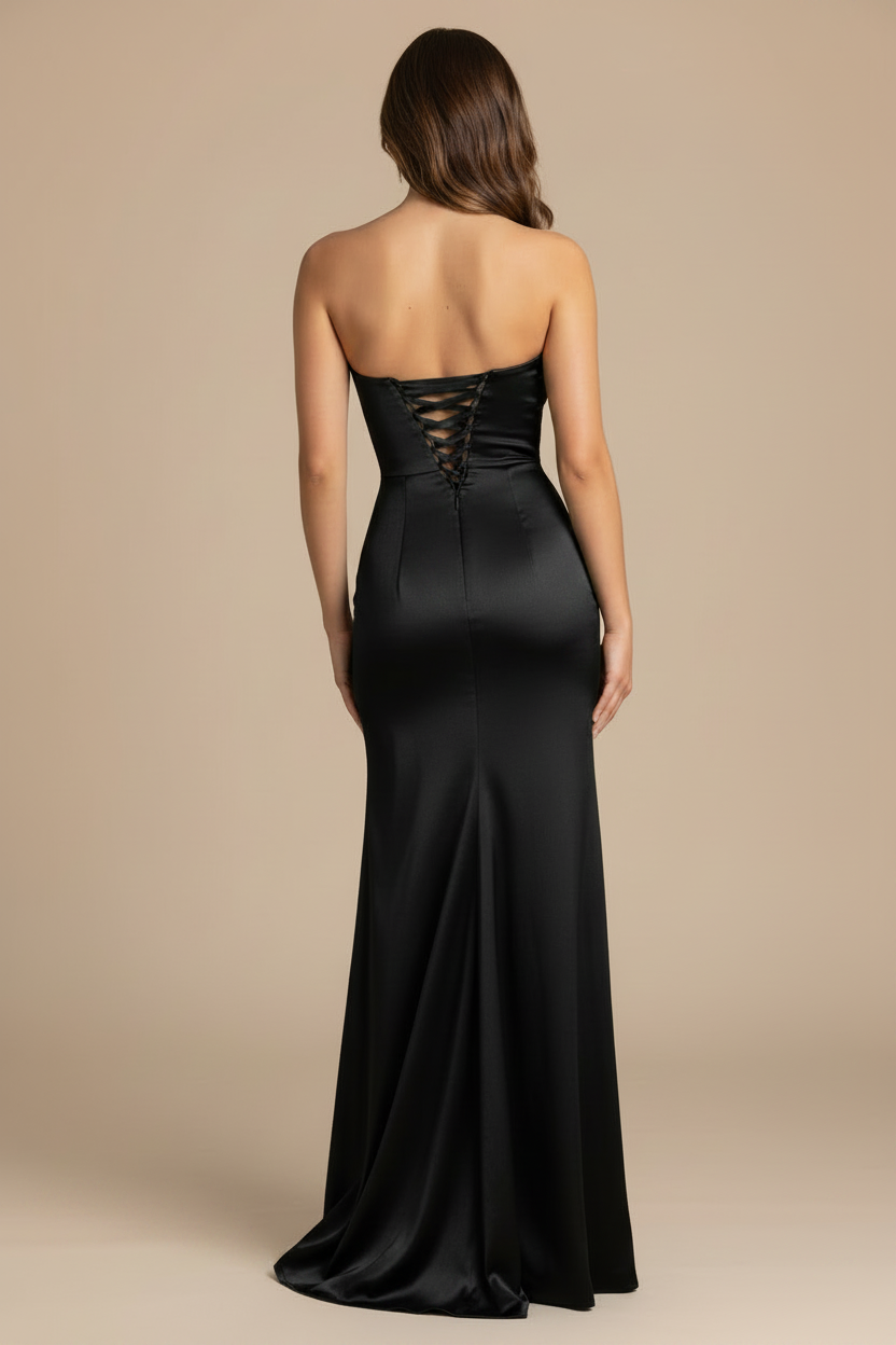 Serena – Abito Lungo Senza Spalline Effetto Silhouette Nero