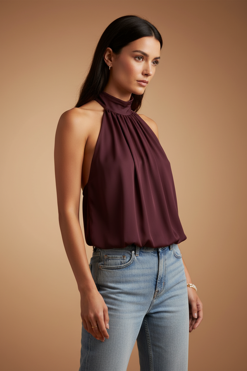 Top Halter Fluido Elara – Bordeaux