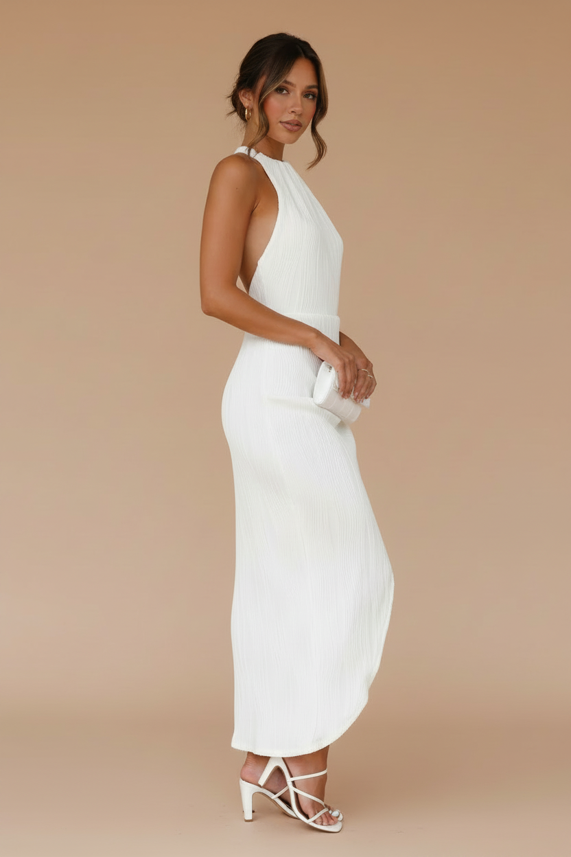 Celia – Abito midi halter effetto silhouette bianco