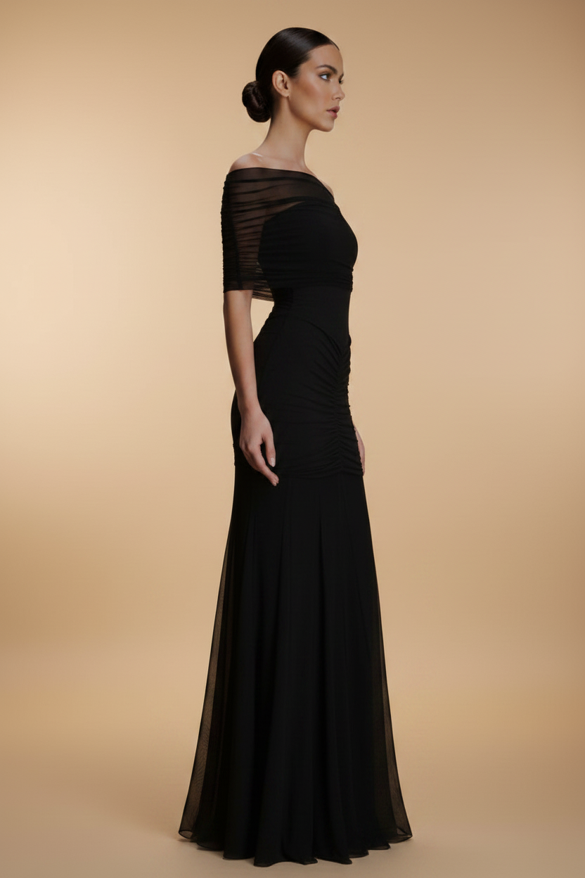 Aurelia – Abito lungo drappeggiato effetto silhouette nero